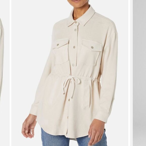 Blank NYC Faux Suede Utilty Women's Drawstring Waist Shirt Beige Jacket Small - Picture 8 of 13